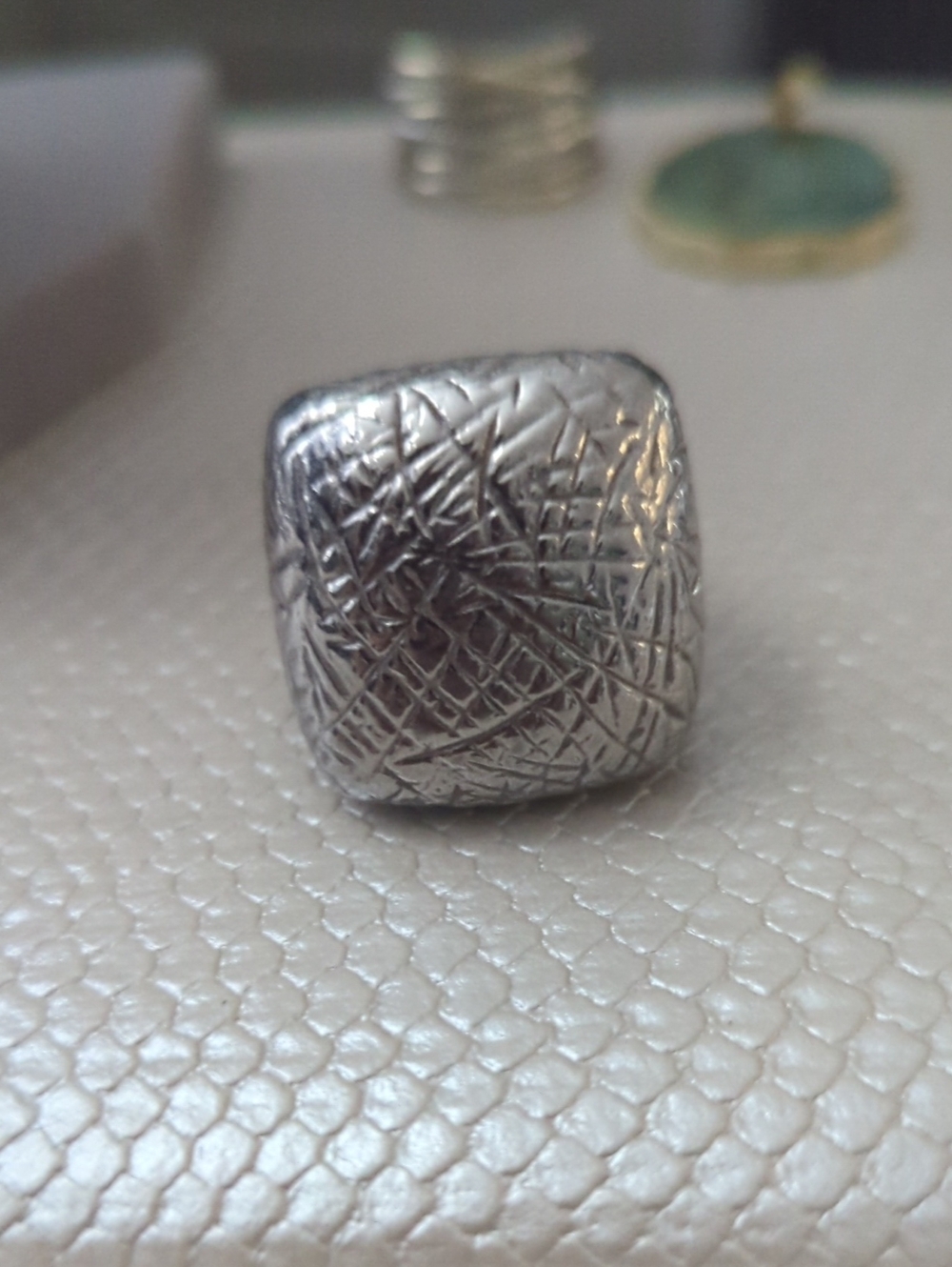 Textured Square Stainless Steel Tone Statement Ring